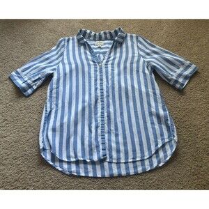J. Crew Classic Fit Shirt Tall Small Striped Blue White Cotton Short Sleeve